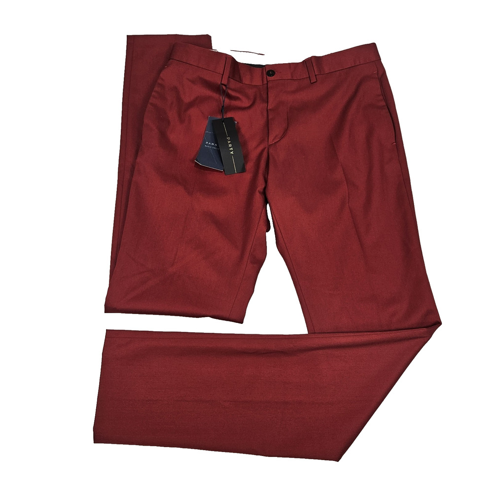 Zara Party Dress Pant Mens 31 Slim Holiday Christmas Cranberry Red Trouser Dance